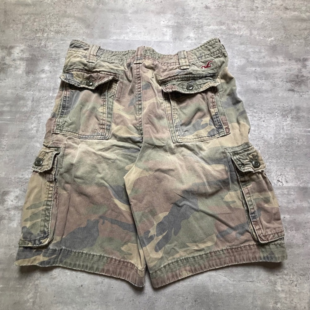 Hollister Cargo Shorts 34 Green Camouflage Woodland Utility Pockets